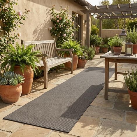 Tapis de Couloir - EXTÉRIEUR - Tapis Lisse - Anthracite - Tapis de terrasse - Tapis de Cuisine - Tapis Long Couloir - Tapis de Salon - Tapis d'entrée - Tapis 50 x 200 cm (1/5)