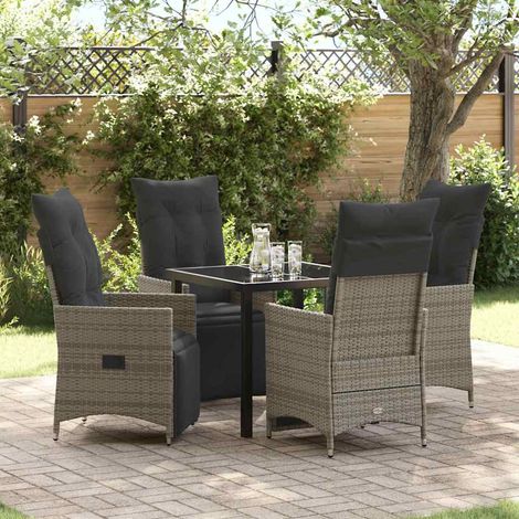 vidaXL Garten Essgruppe mit Kissen 5 pcs Grau Poly-Rattan (1/5)