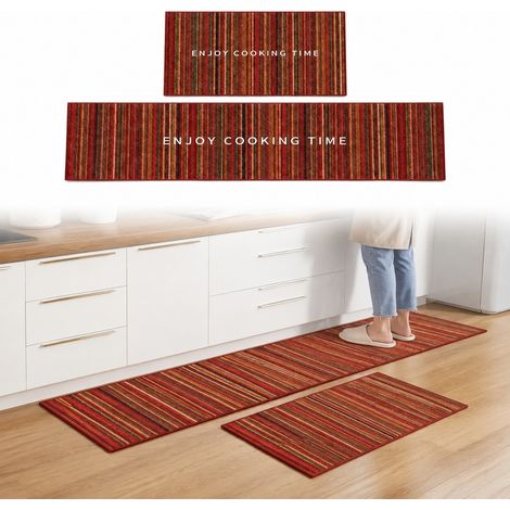 Tapis de cuisine en lin imprimé, motifs géométriques, lot de 2, 45 x 70 cm et 45 x 140 cm (1/5)