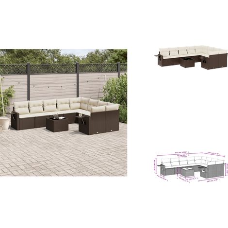 10-tlg. Garten-Sofagarnitur mit Kissen Braun Poly Rattan - Garten Sofagarnitur - Garten Sofagarnituren - Outdoor Sofagarnitur - Sofagarnitur Terrasse