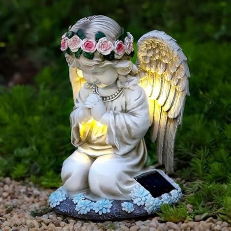 des LumièRes Solaires Anges,LumièRe Solaire d'ange Priant,Ip44 éTanche,DéCoration De Jardin ExtéRieur De CimetièRe 612 Heures,Figure De Jardin d'ange Solaire20,5 Cm × 15,5 Cm × 14 Cm.