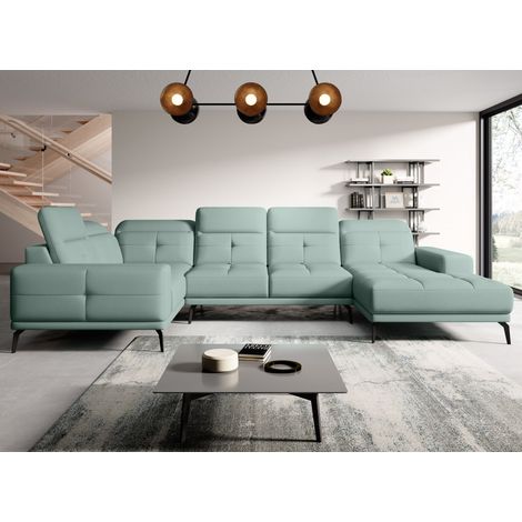 Canapé panoramique design SKAW tissu - Têtières réglables A gauche-Vert pastel-Méridienne A gauche (1/5)