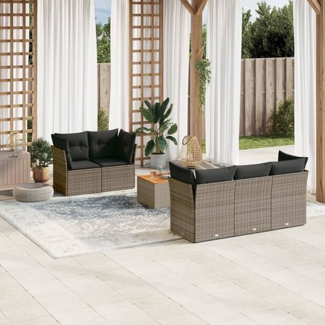 Set de muebles de jardín 6 pzas y cojines ratán sintético gris vidaXL (1/5)