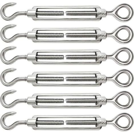 6 Pièces Tendeur Cable M6 Tendeur Cable Inox 304 Réglable Crochet de Ridoir et Oeil pour Tendeur de Fil Cable Acier Corde Crochet Tendeur Accessoires (1/5)