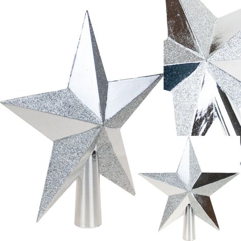 TG57479-1 ESTRELLA PARA LA CIMA DEL ÁRBOL DE NAVIDAD Plateada ESTRELLA IRROMPIBLE DECORACIÓN PARA ÁRBOL DE NAVIDAD
