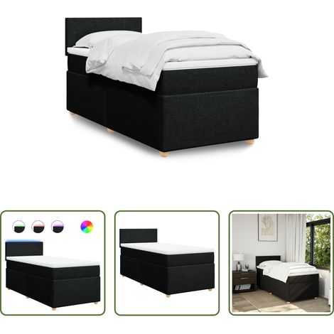vidaXL Surmatelas - Sommier à lattes de lit et matelas Noir 80x200 cm Tissu (1/5)