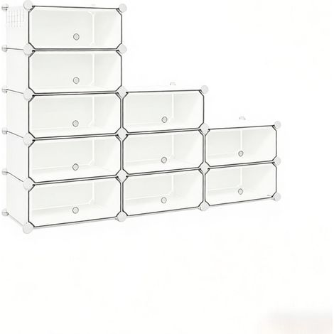 Meuble à chaussures modulaire blanc 10 compartiments 40 x 30 x 170 cm ABS métal PP (1/5)