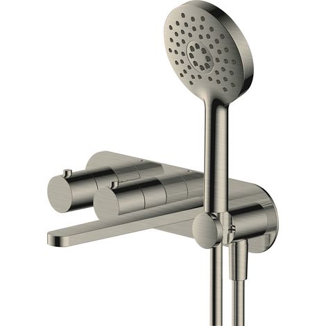 RAK Petit Round Brushed Nickel Wall Mounted Concealed Thermostatic Bath Shower Mixer Tap - RAKPER3306N (1/2)