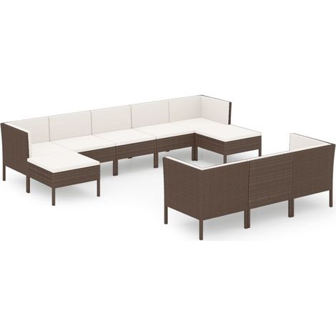 Set muebles de jardín 10 piezas cojines ratán sintético marrón vidaXL (1/5)