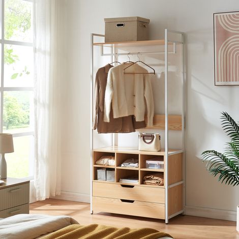 Organizzatore Guardaroba Larem Mobile Porta Abiti con Scomparti - Bianco / Effetto Rovere [en.casa] (1/5)