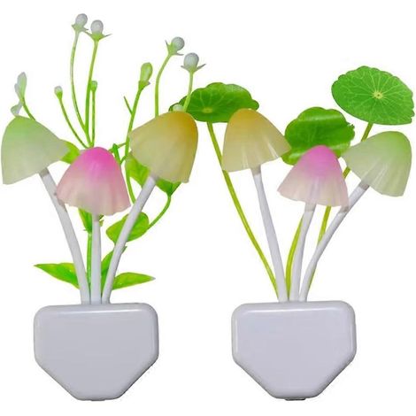 Set mit 2 LED-Pilz-Nachtlichtern mit Cannabisblatt-Motiv, energiesparende Schlafzimmerlampe (US-Stecker). (1/5)