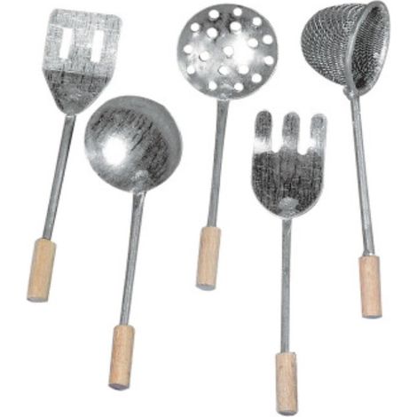 RAYHER - 5 PEZZI DIFFERENTI - MINIATUREUTENSILI DA CUCINA METALLO-LEGNO 8CM