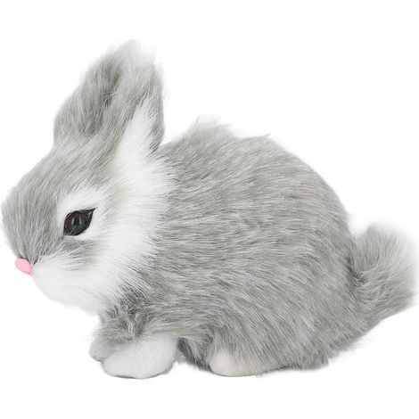 Lapin仿真 gris, figurine lapin décorative pour bureau, ornement mignon lapin en résine (1/5)