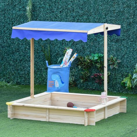 Sandkasten aus Holz für Kinder mit verstellbarer Sonnenbank