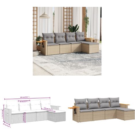 5-tlg. Garten-Sofagarnitur mit Kissen Beige Poly Rattan - Gartenmöbel - Sofa Set - Rattan Möbel - Outdoor Sofa - Lounge Set - Home & Living (1/3)