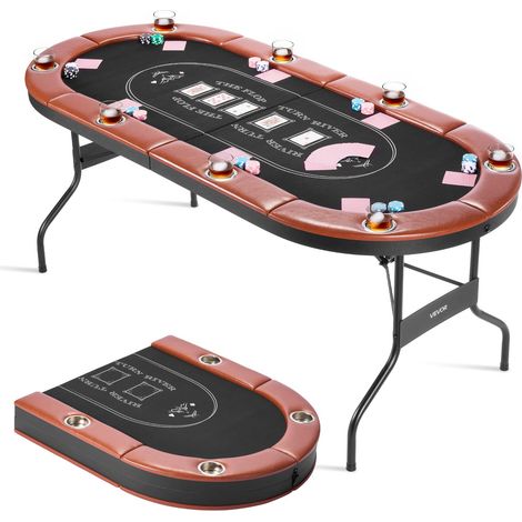 Table de Poker Pliable de 183 cm pour 8 Joueurs, Table de Casino Ovale pour Blackjack et Texas Holdem, avec Rails Rembourrés et Porte-Gobelets, pour Jeu de Cartes Jeu de Société, Maison (1/5)