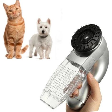 Aspirateur à poils d'animaux - Brosse intégrée - Collecte automatique des poils - Fabriqué en ABS et caoutchouc - Pour animaux, meubles et vêtements - Argenté (1/5)