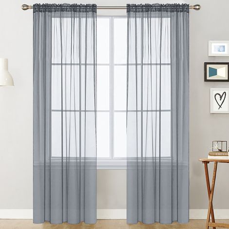 Cortinas transparentes para la sala de estar, cortinas con ojales para el dormitorio, cortinas de voile gris semitransparentes (99 cm de ancho x 130 cm de alto, 2 piezas).