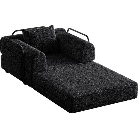 Canapé lit 1 place en tissu noir avec rangement dans l’accoudoir, structure en métal, modulable et facile à monter CHICFURN (1/5)