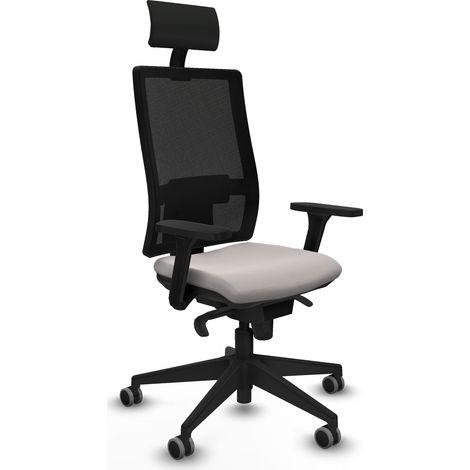 Horna sincro malla negra similpiel blanco brazos 3D base piramidal cabecero fijo ruedas 65mm engomadas (1/5)