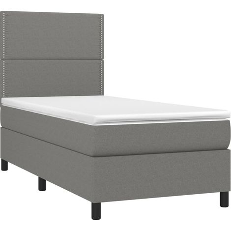 Struttura letto LED con testiera materasso a molle 90x200 cm tessuto grigio scuro TDL0209375