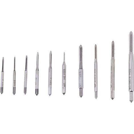 Maschinengewindebohrer M1 bis M3,5, Spiral-Senker, konisch-zylindrisch, dreischneidig, Titan, 10 Standardtypen: M1, M1,2, M1,4, M1,6, M1,7, M1,8, M2, M2,5, M3, M