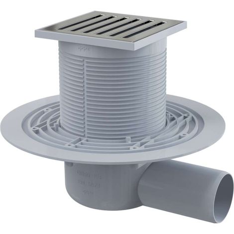 Alca - Desagüe de suelo, lateral 11x11 cm, diámetro 5 cm, tope para olores de agua, acero inoxidable/plástico APV103 (1/3)