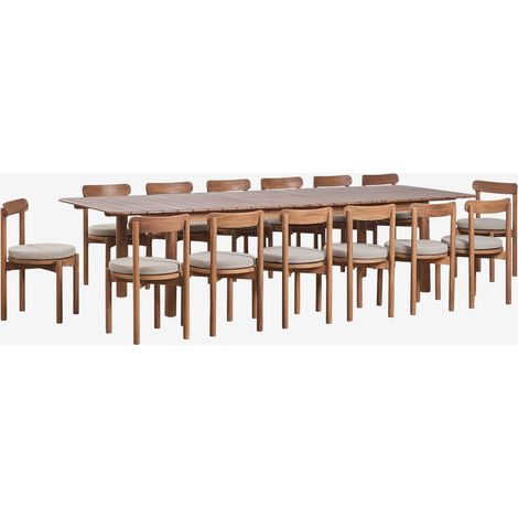 Set de mesa rectangular 250-310x105 cm extensible Duala y 14 sillas de jardín en madera de acacia Nualis SKLUM       