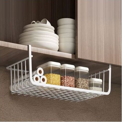 Panier de rangement sous étagère polyvalent tout en métal, panier métallique pour cuisine, bureau, garde-manger, bibliothèque L blanc (1/3)