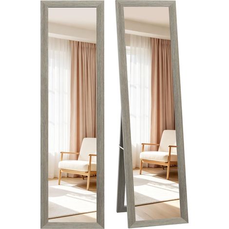 Miroir Rectangulaire sur Pied Cadre en Bois 37x157cm Gris (1/5)