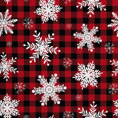 Tela Oxford decorativa para exteriores - Motivo de copos de nieve sobre estampado a cuadros I DX588 (1/5)