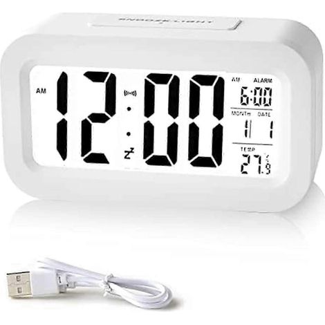 Réveil numérique rechargeable avec capteur de luminosité intelligent, affichage de la date et de la température, version 0327 (1/5)