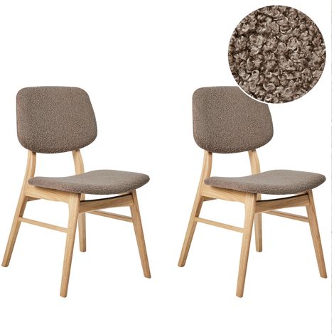Conjunto de 2 sillas de comedor retro sin reposabrazos asiento de bouclé gris pardo estructura de madera maciza clara Elaine (1/5)