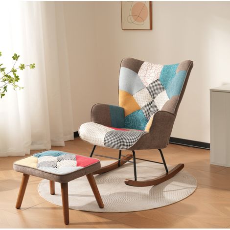 Sessel Schaukelstuhl Fußhocker bunt Wohnzimmer OKMYHOME (1/5)