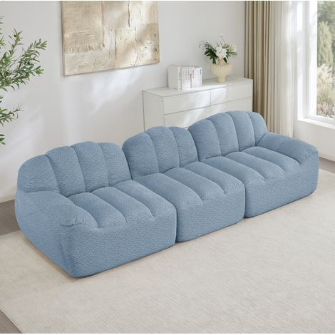 Sofá modular de 3 plazas 288x104x79 cm azul en fleece granulado con diseño sin estructura y asiento profundo (1/5)