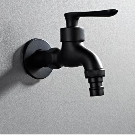 Generic Schwarzer Badezimmer-Wasserhahn, einzelner Kaltwasserhahn, Wandmontage, Waschmaschine, einzelner Kaltwasserhahn, schwarzer Garten-Wasserhahn (1/3)