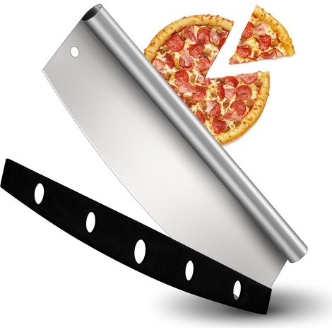 Coupe-pizza, couteau à pizza en acier inoxydable avec lame spéciale pizza, grand couteau à pizza tranchant avec protège-lame, manche à bord roulé, découpe rapide et uniforme (1/5)