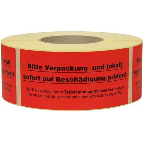 Warnetiketten Maße 145x70mm Papier rot Verpackung u. Inhalt auf Beschäd. prüfen (1/2)