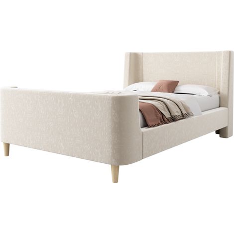 Letto Bambini 90 x 200 cm in Velluto, Letto Singolo con Motivo Spaziale, senza Materasso, Beige (1/5)