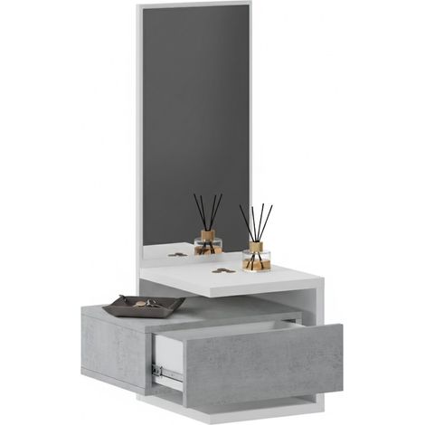 Mobile da Ingresso Tesero, Specchio Incluso, un Cassetto, Installazione Sospesa, 43x32x90h cm Bianco