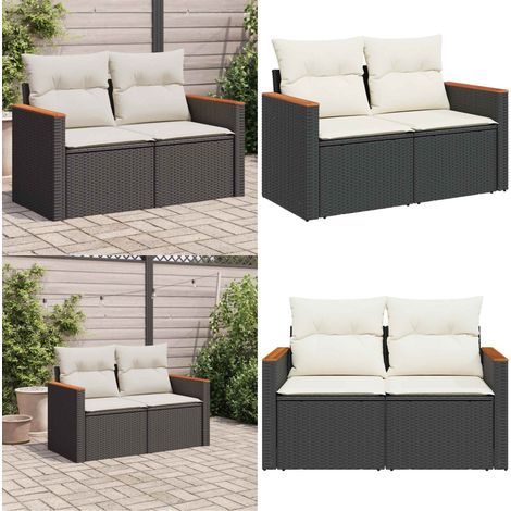 Canapé de jardin avec coussins 2 places noir résine tressée - Canapé De Jardin - Meuble De Jardin - Salon De Jardin - Résine Tressée - Rotin Synthétique - Home & Living (1/5)