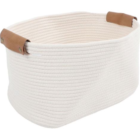 Grand panier en corde de coton avec poignée, idéal pour ranger le linge et les jouets. (1/4)