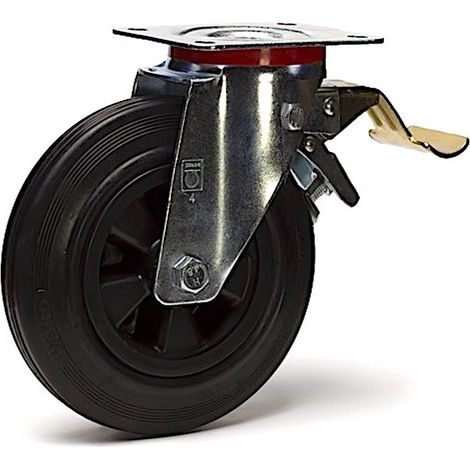 Roulette pivotante à frein diamètre 250 mm caoutchouc noir - 295 Kg (1/3)