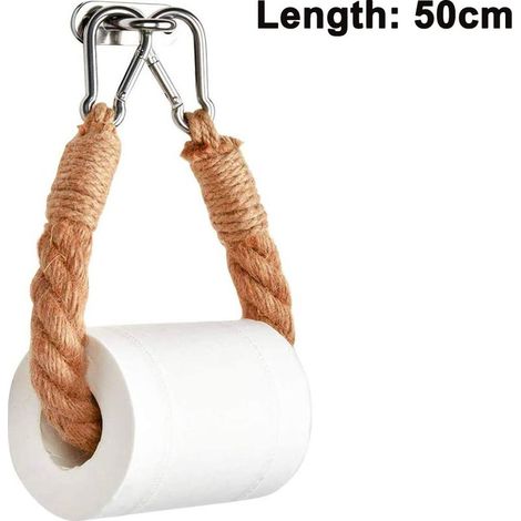 Porte-papier toilette en corde de jute, porte-serviettes mural industriel avec crochet en métal pour salle de bain, rideau de douche ou porte-serviettes (1/4)