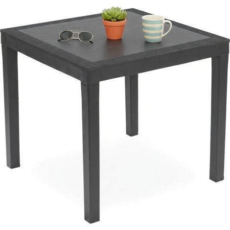 Tavolo da Esterno Frostproof, 4 Posti, Lunghezza Massima 78 cm Made in Italy, Finitura Effetto Rattan, 78x78x73h cm Nero Antracite