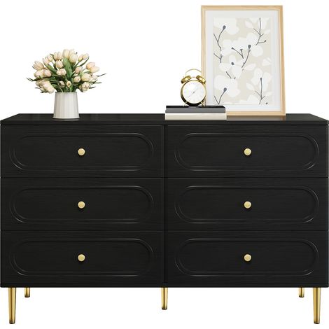 AS EASY Buffet, commode à 6 tiroirs, niches ovales, pieds en métal, meuble de rangement moderne pour le salon (1/5)