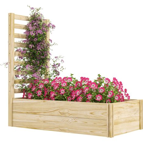 Jardinière en bois effet naturel avec treillis, 115 x 60 x 110 cm, pour balcon et jardin, bac à fleurs extérieur grand volume.