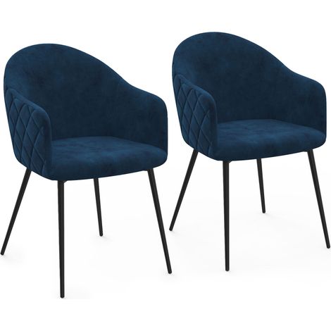 Set di 2 sedie da pranzo e poltrone da tavolo MOLY in velluto goffrato blu anatra