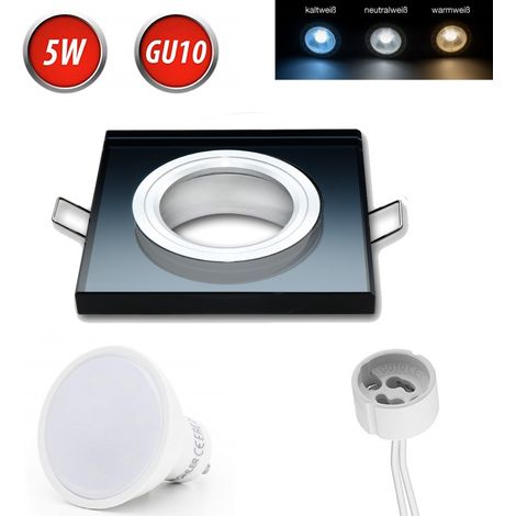 Einbaustrahler GU10 Einbaurahmen Glas Einbauleuchte Ø75mm Bohrloch inkl. GU10 5W Warmweiß LED Leuchtmittel Schwarz Eckig (1/5)