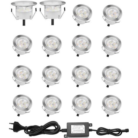 Lot de 16 Spots LED Encastrable pour Terrasse Bois, Etanche IP67, Spots à Encastrer Extérieur, 0,6W DC12V, Lumière Blanc (1/5)